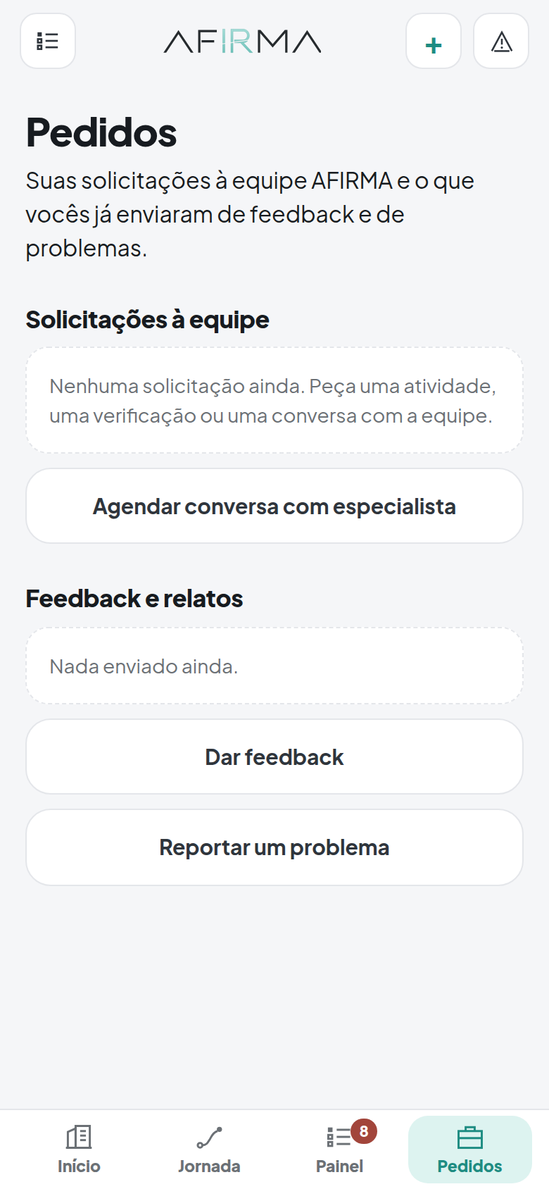 Pedidos da Jornada AFIRMA no celular